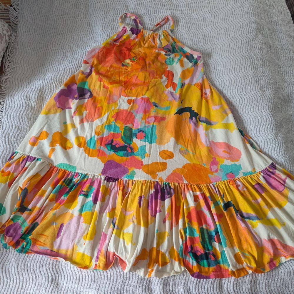 Daily Practice Anthropologie Multicolor Abstract Dress Halter Neck